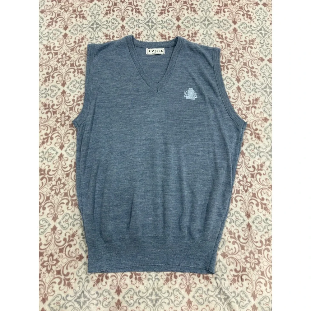 Vintage IZOD Sweater Vest Mens Large Blue V-Neck Crest Logo Made in USA 3140